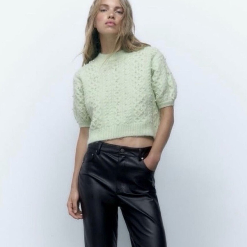 Zara Light Green Textured Sweater
